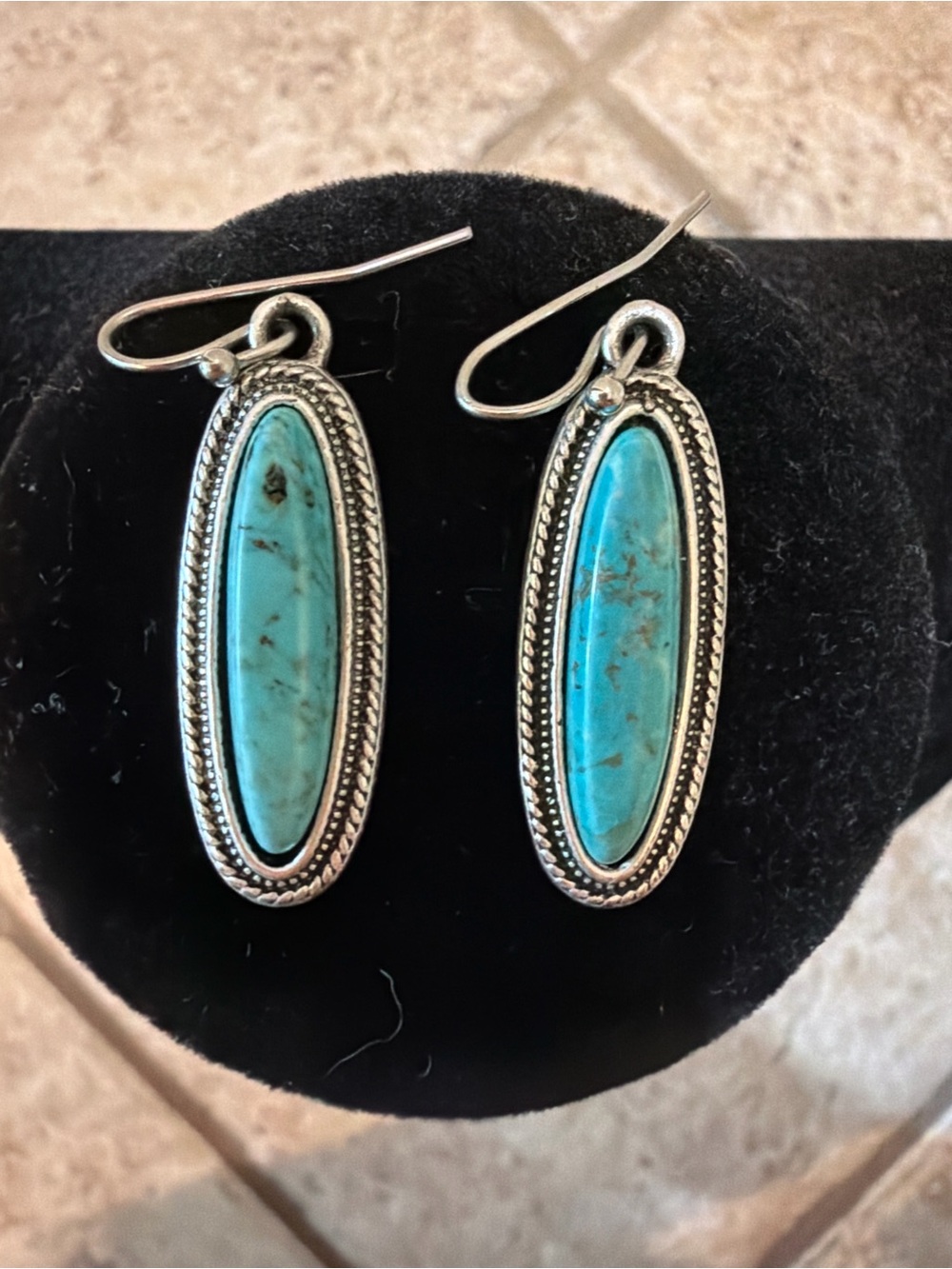 Southwestern Faux Turquoise Dangle Earrings Silver Tone Boho Western